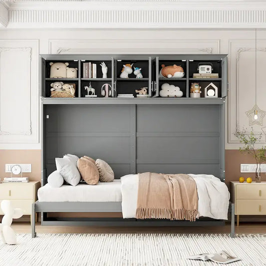 Queen Size Murphy Bed Wall Bed with Top Cabinets