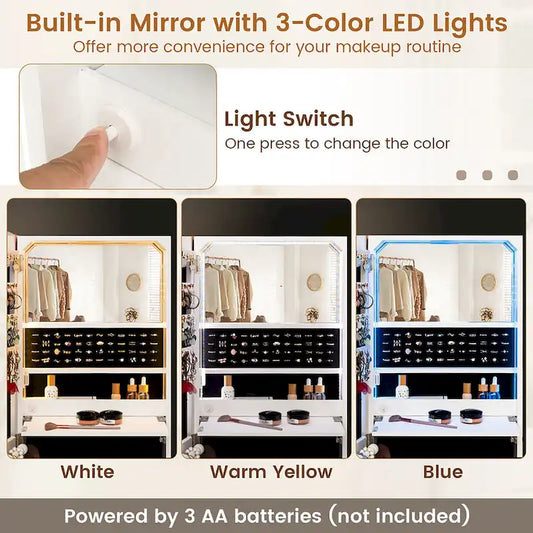 Gymax Wall Mounted Jewelry Cabinet Armoire Full-Length Mirror w/ LED