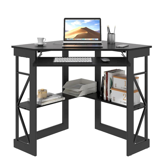Corner Desk Small Desk with Outlets Corner Table for Small Space, Computer Desk with USB Ports Triangle Desk with Storage