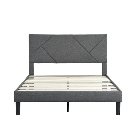 Queen Size Upholstered Platform Bed with Wood Slat Support for Bedroom