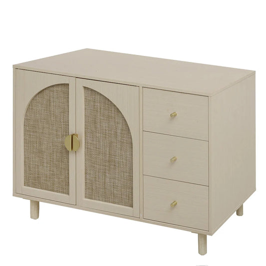 Modern 2-Door Storage Cabinet with 3 Drawers and Adjustable Shelves for Bedroom, Living Room, Study