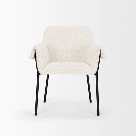 Brently Dining Chair w/ Cream Boucle Fabric & Matte Black Metal Legs