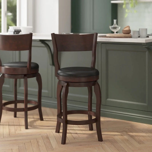 Commercial Upholstered Wooden Swivel Counter Stool