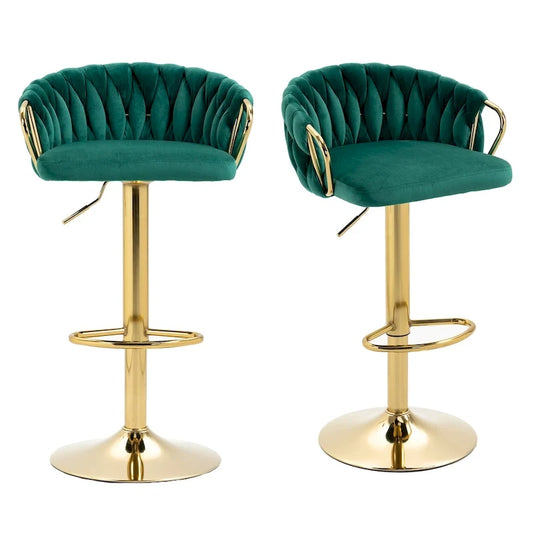 Set of 2 Bar Stool Adjustable Height Swivel Velvet Woven