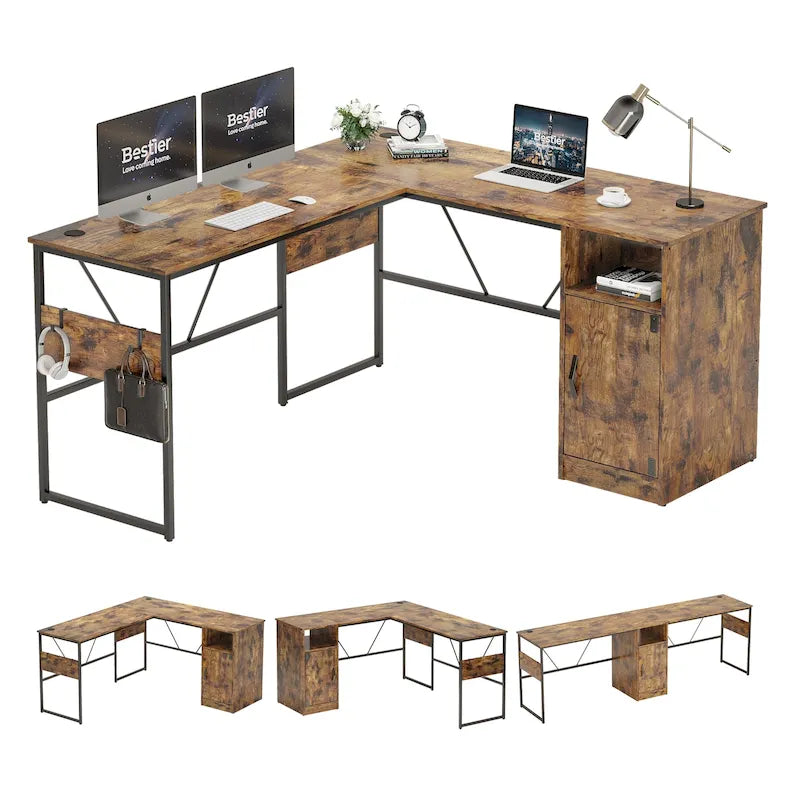 60 L Shaped Desk with Storage Cabinet Office Computer Desk