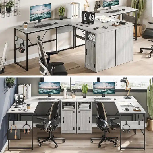 60 L Shaped Desk with Storage Cabinet Office Computer Desk