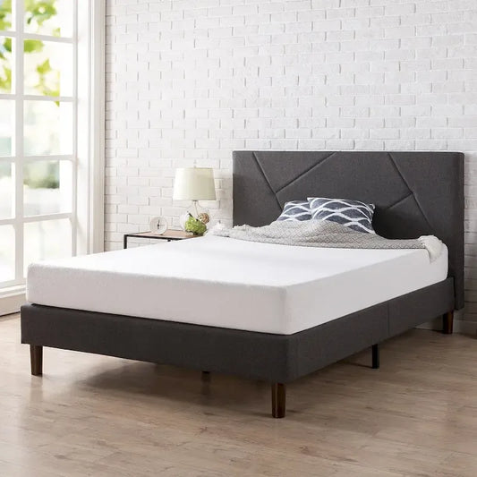 Priage by ZINUS Grey Upholstered Geometric Platform Bed Frame