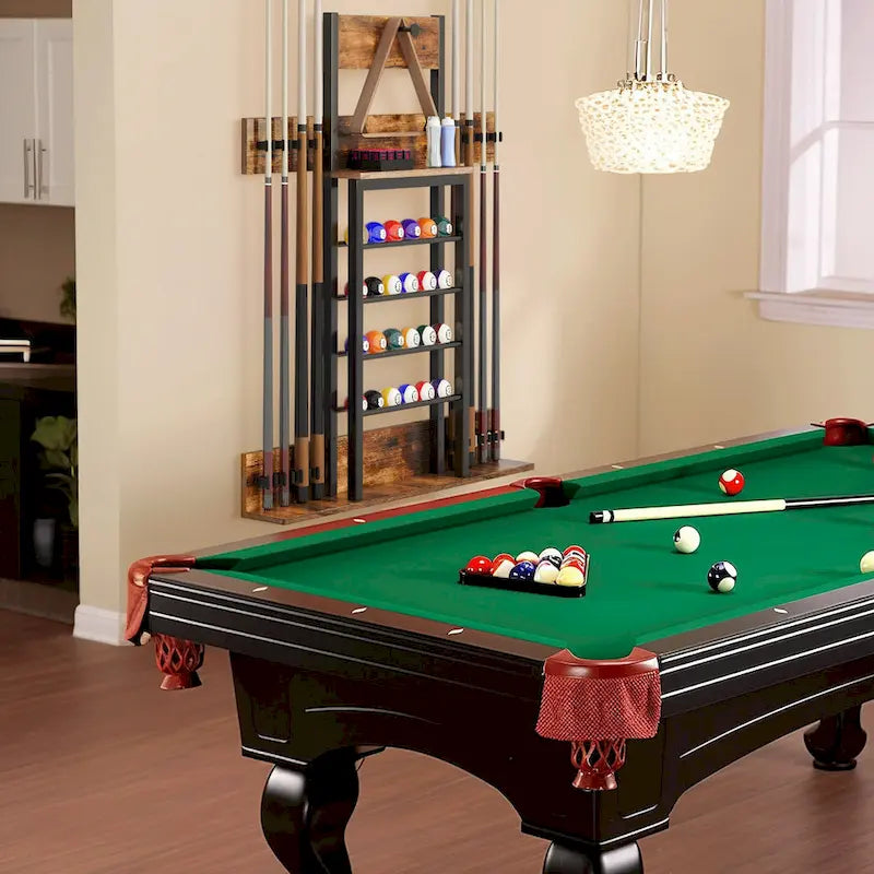 Moasis 8-Cue Wall Mounting Billiard Rack with 24-Ball Storage Rack