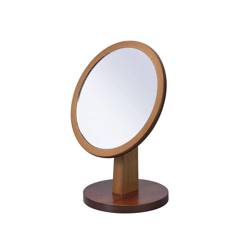 Ore International Round Walnut Frame Vanity Top Pedestal Mirror - Brown
