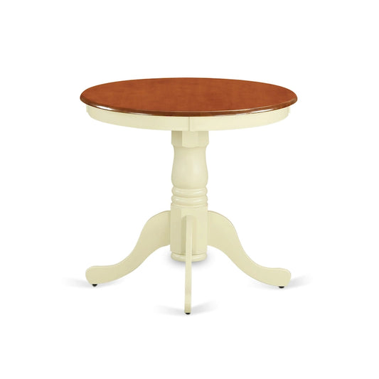 East West Furniture Eden Dining Table - a Round Wooden Table Top with Pedestal Base, Buttermilk & Cherry