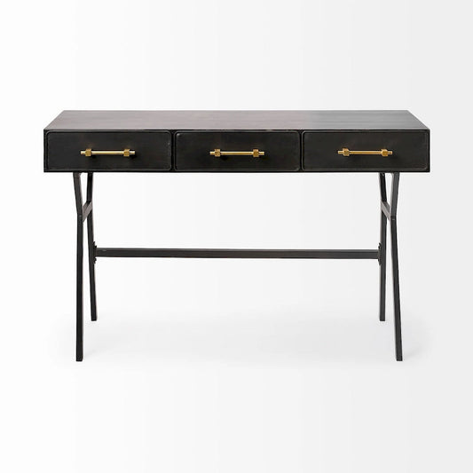 Vince Black Metal with Gold Accents 3 Drawer Office Desk