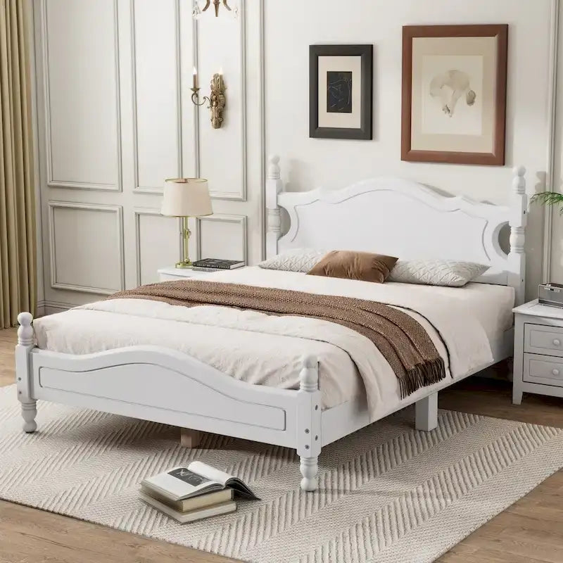 Retro Style Platform Bed with Wooden Slat Support