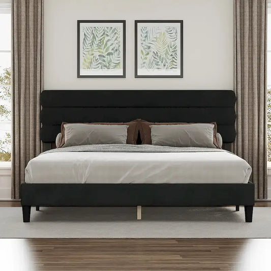 King Bed Frame with Headboard,Sturdy Platform Bed with Wooden Slats Support,No Box Spring,Mattress Foundation,Easy Assembly