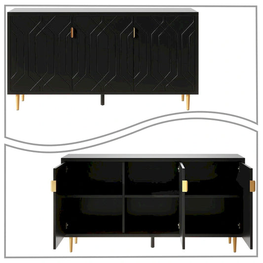 Mid-Century Elegant Wooden Sideboard with Three Interior Shelves