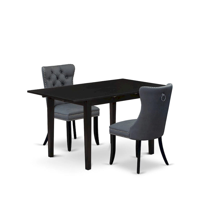 East West Furniture Kitchen Table Set- a Dining Table with Butterfly Leaf and Parson Chairs, Black (Pieces Options)