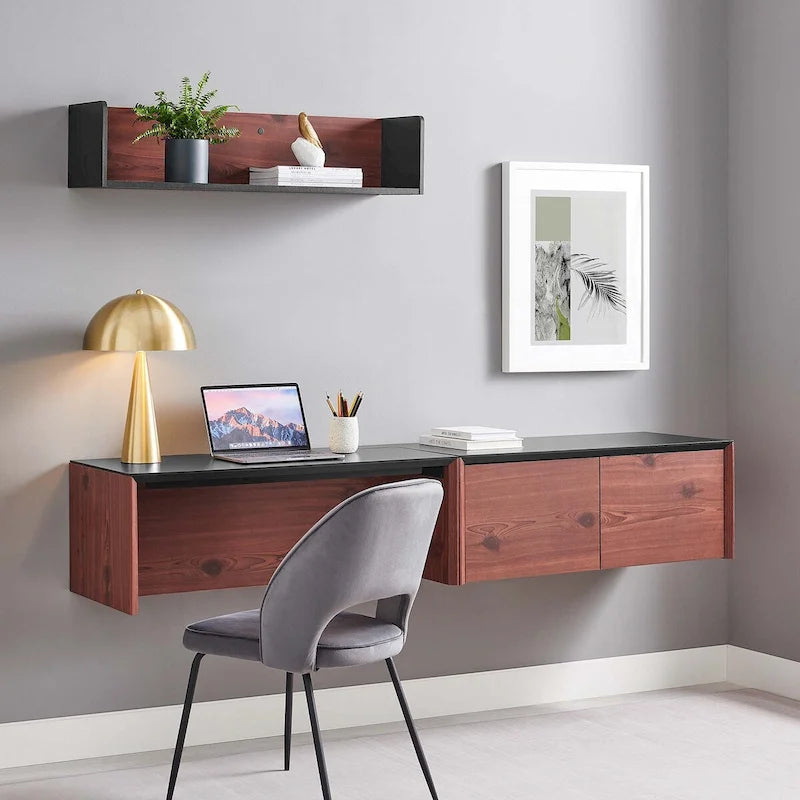 Kinetic 38 Wall-Mount Office Desk With Cabinet and Shelf