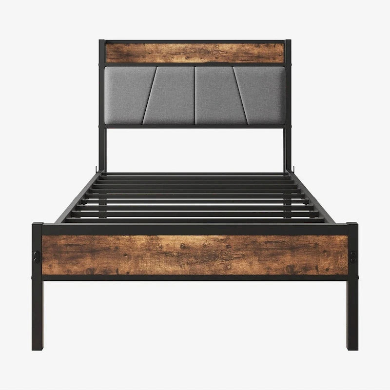 Twin Size Storage Headboard Bed with Charging Station,Easy Assembly