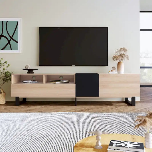 Natural+Black 70.9 TV Stand with Double Storage for 80 TVs