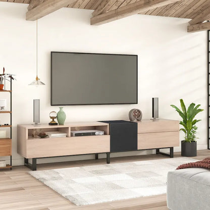 Natural+Black 70.9 TV Stand with Double Storage for 80 TVs