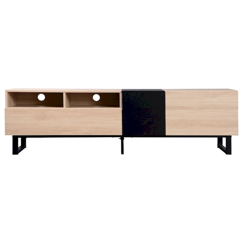 Natural+Black 70.9 TV Stand with Double Storage for 80 TVs