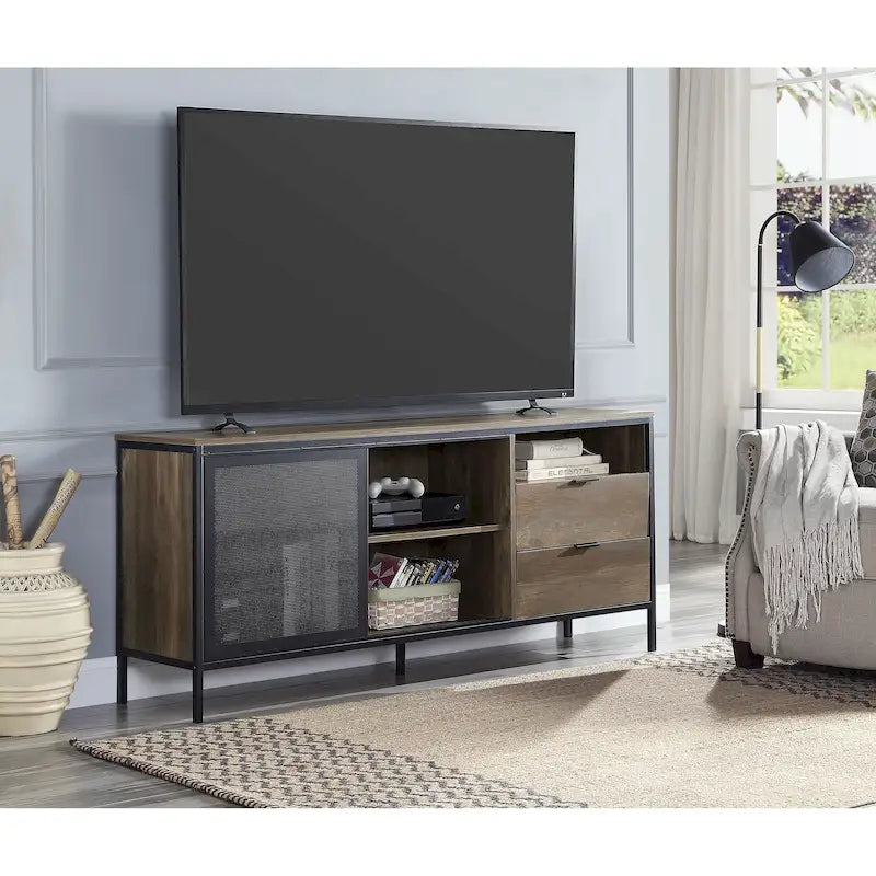 Oak Industrial 63 TV Stand with Storage Drawers & Shelf for 60 TVs