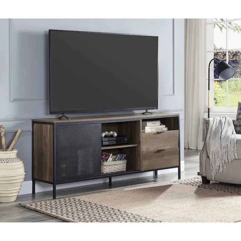 Oak Industrial 63 TV Stand with Storage Drawers & Shelf for 60 TVs