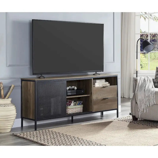 Oak Industrial 63 TV Stand with Storage Drawers & Shelf for 60 TVs