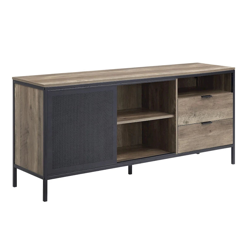 Oak Industrial 63 TV Stand with Storage Drawers & Shelf for 60 TVs