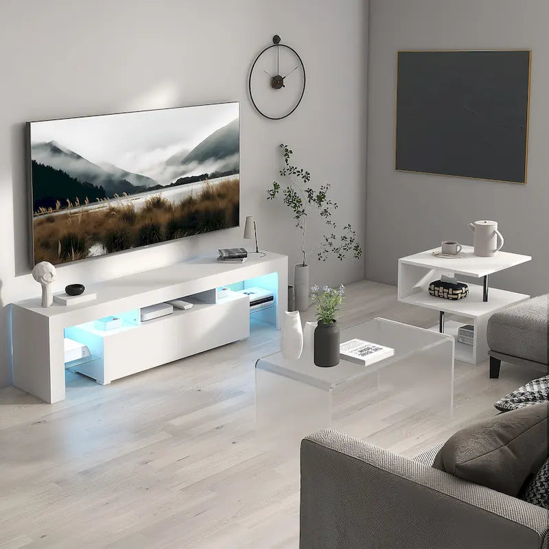 51.18 TV Stand with Flip Door & Glass Shelf for 55 TVs