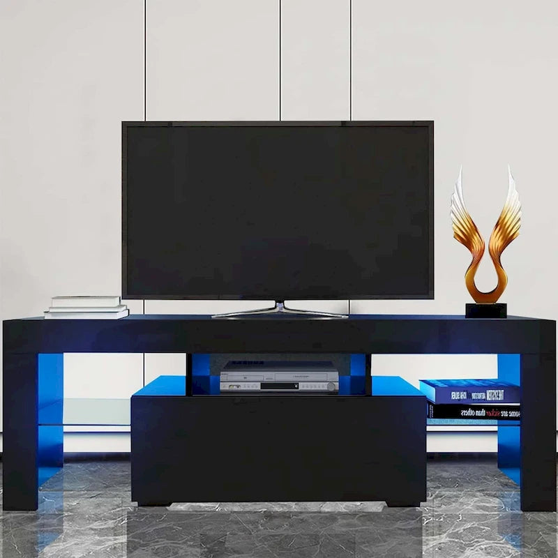 51.18 TV Stand with Flip Door & Glass Shelf for 55 TVs