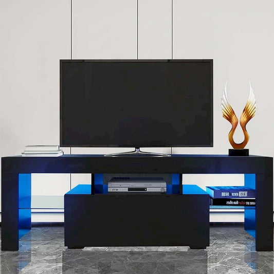 51.18 TV Stand with Flip Door & Glass Shelf for 55 TVs