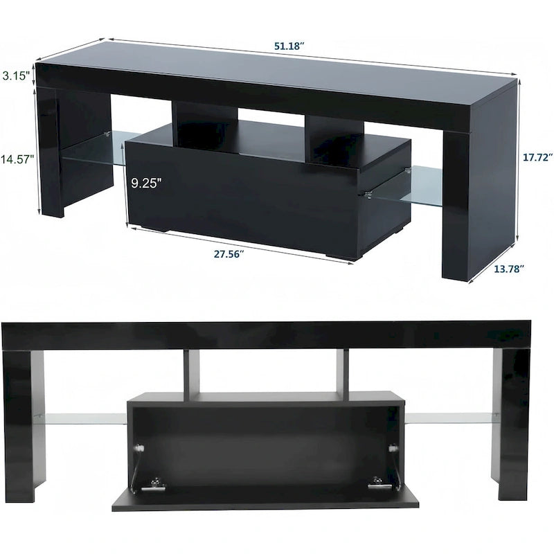 51.18 TV Stand with Flip Door & Glass Shelf for 55 TVs
