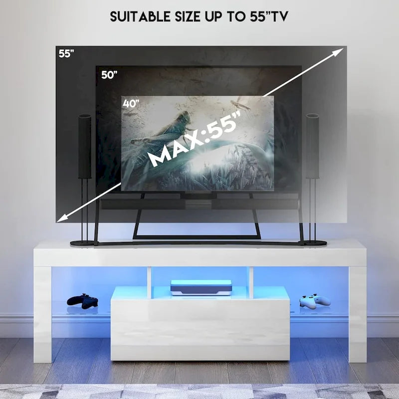 51.18 TV Stand with Flip Door & Glass Shelf for 55 TVs