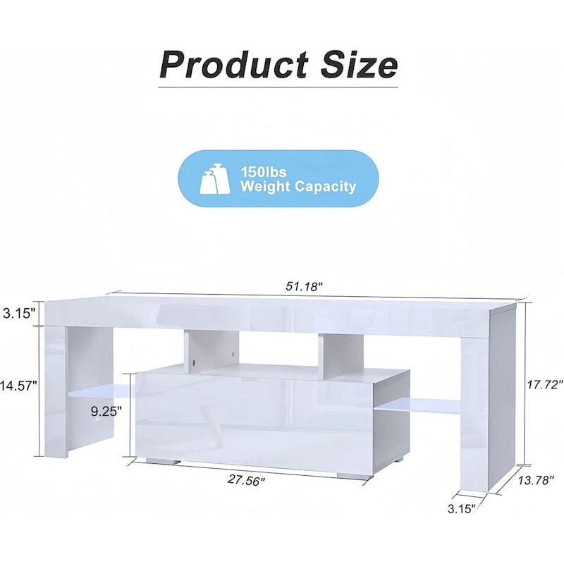 51.18 TV Stand with Flip Door & Glass Shelf for 55 TVs