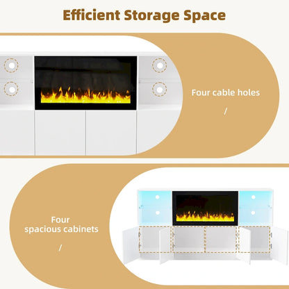 TV Stand with 34.2 Non-heating Electric Fireplace,Entertainment Center with LED Light,Tempered Glass Shelves for TVs up to 75