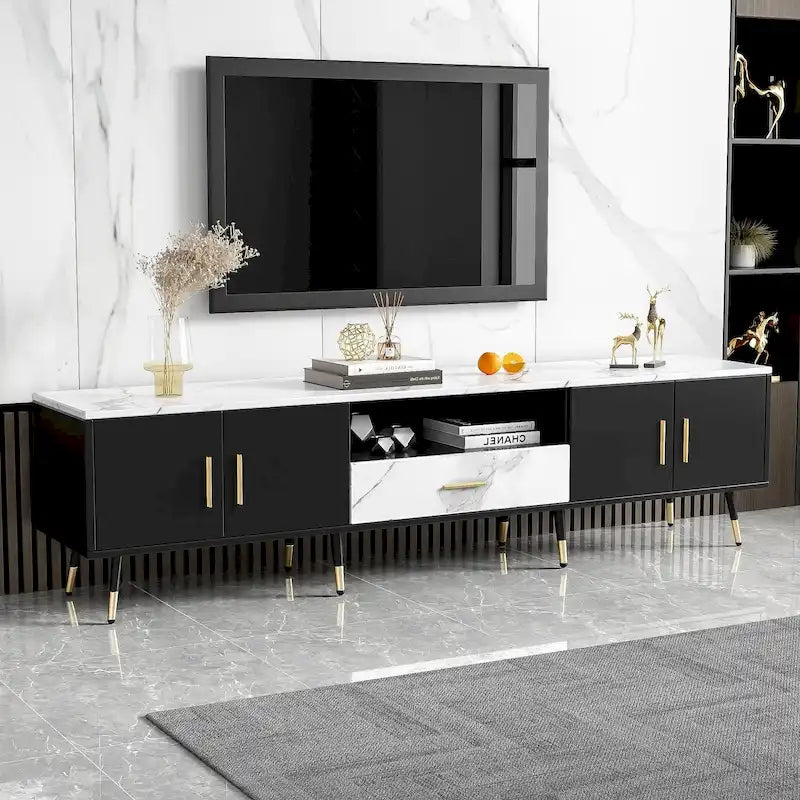 71 Modern TV Stand with 2 Cabinets& Open Compartments, Entertainment Center for TVs up to 80, Television Console