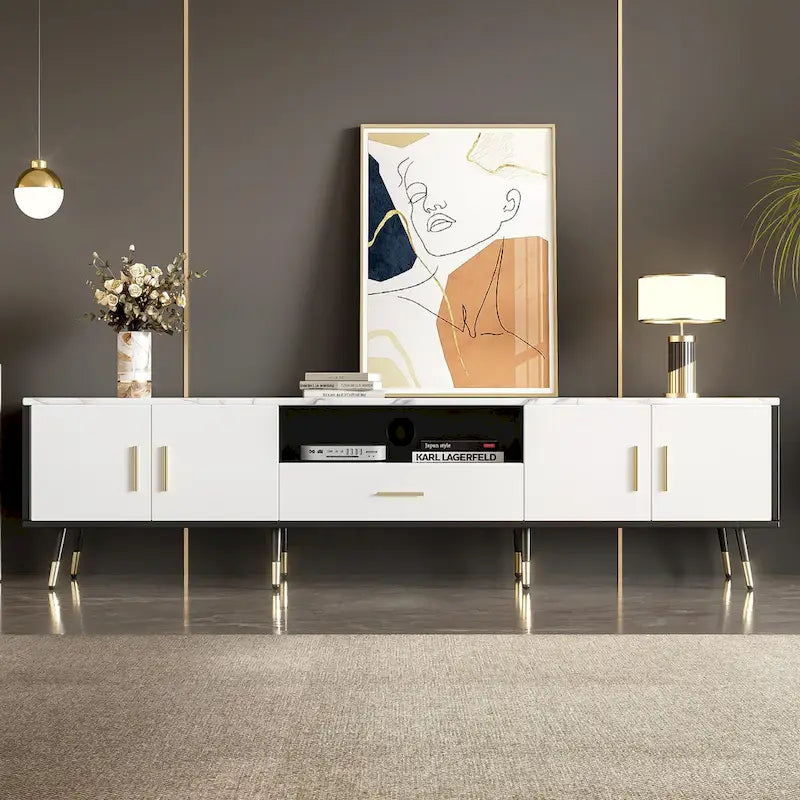 71 Modern TV Stand with 2 Cabinets& Open Compartments, Entertainment Center for TVs up to 80, Television Console