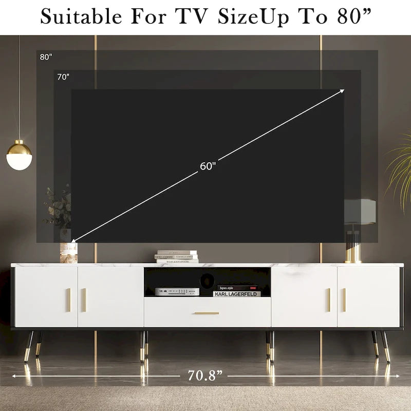 71 Modern TV Stand with 2 Cabinets& Open Compartments, Entertainment Center for TVs up to 80, Television Console