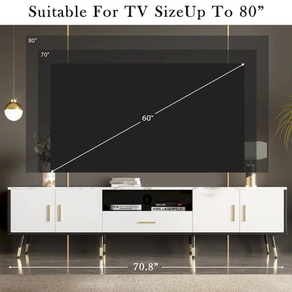 71 Modern TV Stand with 2 Cabinets& Open Compartments, Entertainment Center for TVs up to 80, Television Console