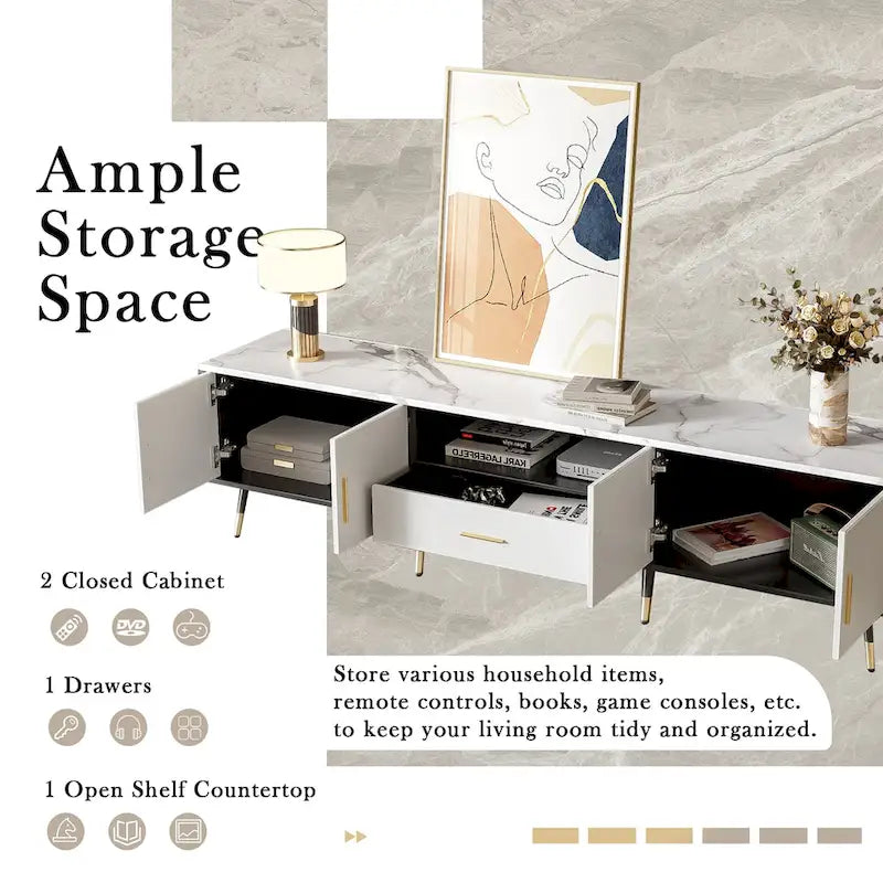 71 Modern TV Stand with 2 Cabinets& Open Compartments, Entertainment Center for TVs up to 80, Television Console