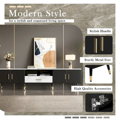 71 Modern TV Stand with 2 Cabinets& Open Compartments, Entertainment Center for TVs up to 80, Television Console