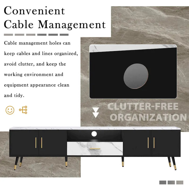 71 Modern TV Stand with 2 Cabinets& Open Compartments, Entertainment Center for TVs up to 80, Television Console