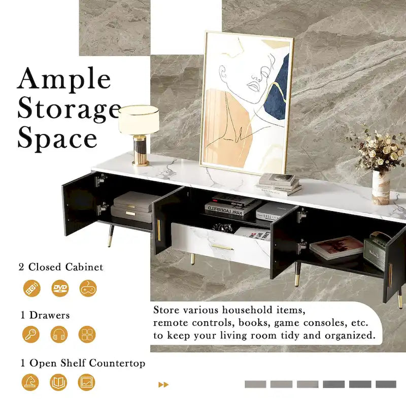 71 Modern TV Stand with 2 Cabinets& Open Compartments, Entertainment Center for TVs up to 80, Television Console