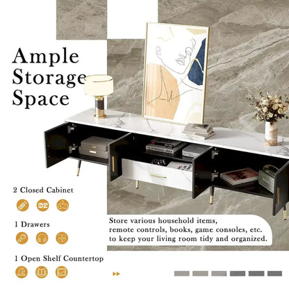 71 Modern TV Stand with 2 Cabinets& Open Compartments, Entertainment Center for TVs up to 80, Television Console