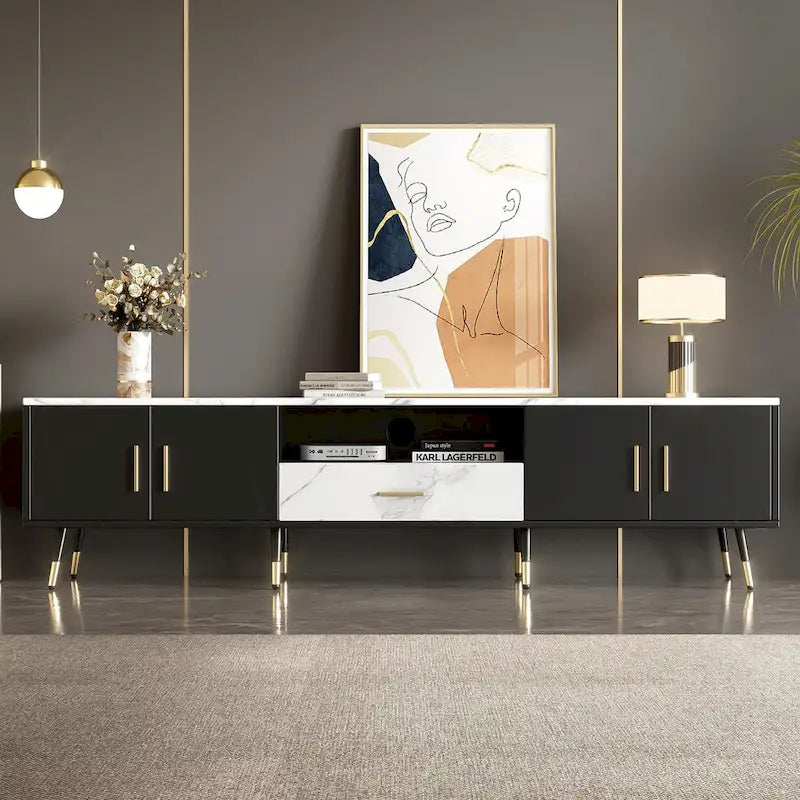 71 Modern TV Stand with 2 Cabinets& Open Compartments, Entertainment Center for TVs up to 80, Television Console