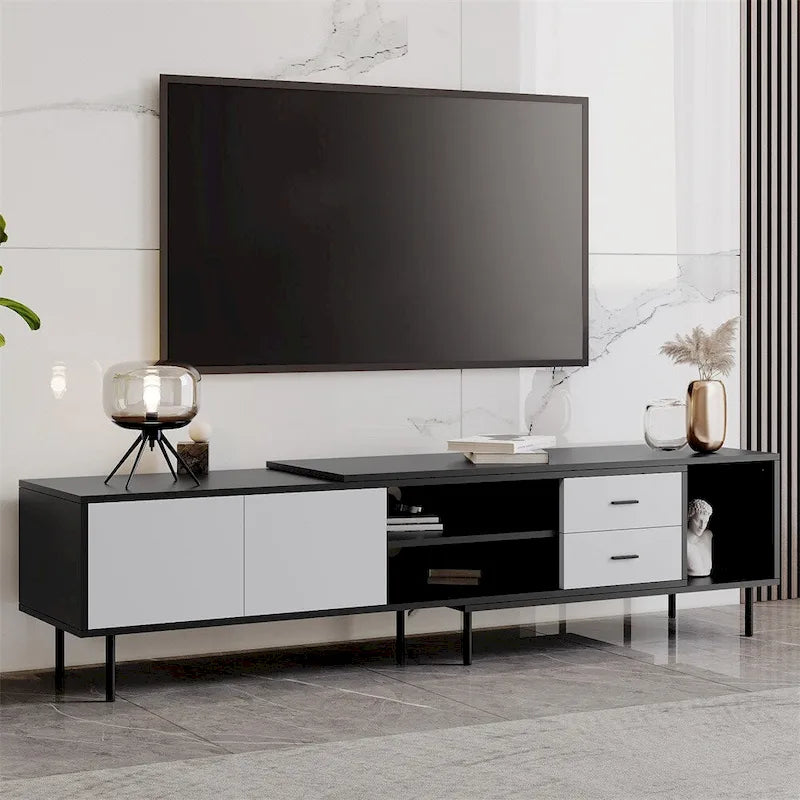 Modern TV Stand with 2 Doors and Large Storage Cabinet