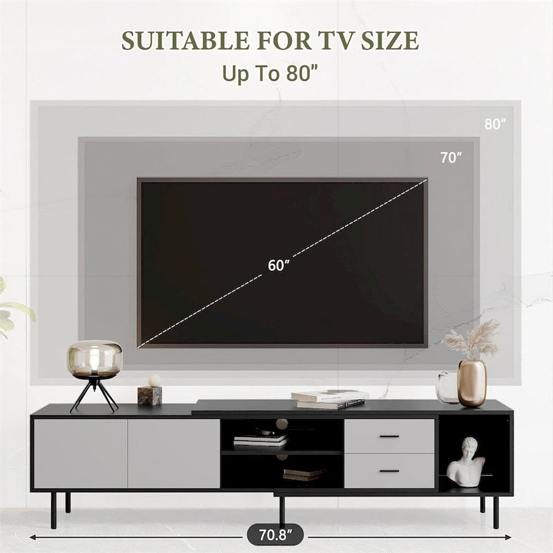 Modern TV Stand with 2 Doors and Large Storage Cabinet