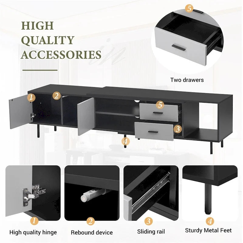 Modern TV Stand with 2 Doors and Large Storage Cabinet