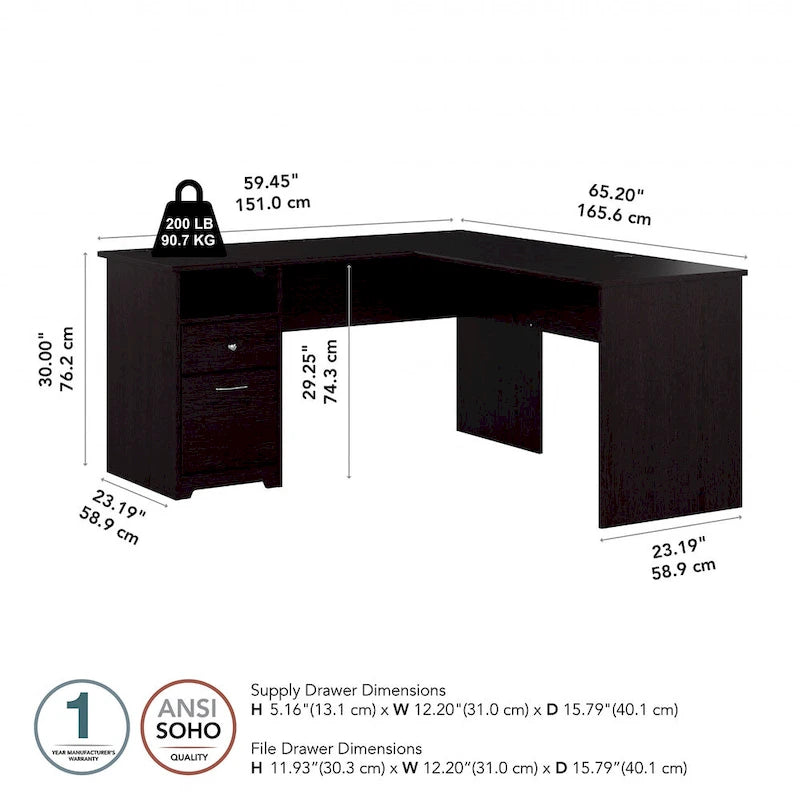 Cabot 60W L-Desk with Hutch and Drawers by Bush Furniture