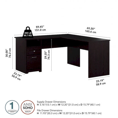 Cabot 60W L-Desk with Hutch and Drawers by Bush Furniture